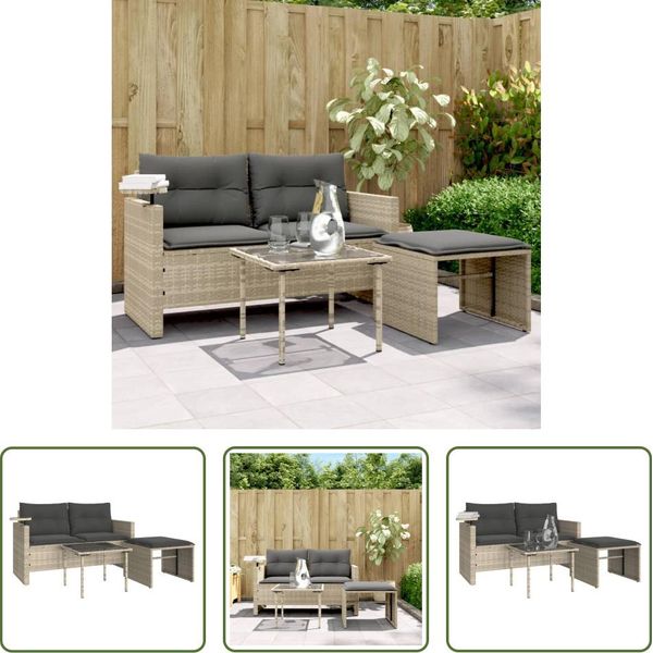 The Living Store Set Di Divani Da Giardino 3 Pezzi Con Cuscini In Poly Rattan Grigio Chiaro-image