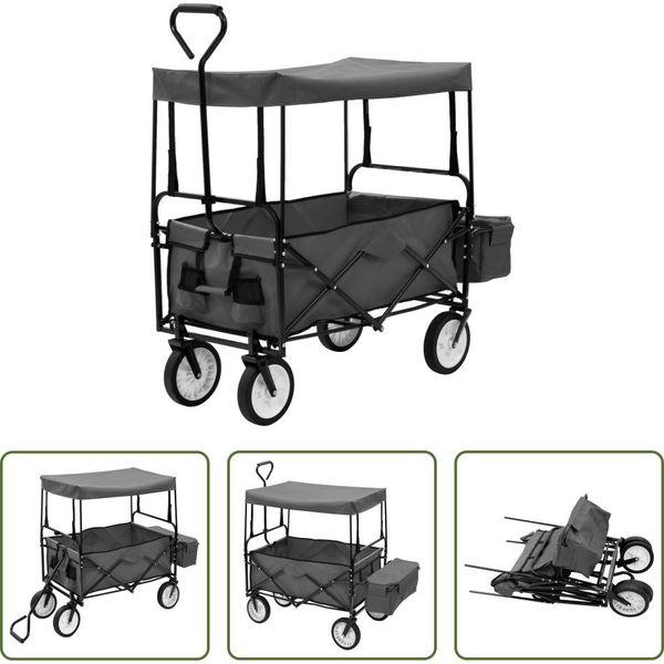 The Living Store Carrello Manuale Pieghevole Con Tettuccio Parasole Grigio Acciaio-image