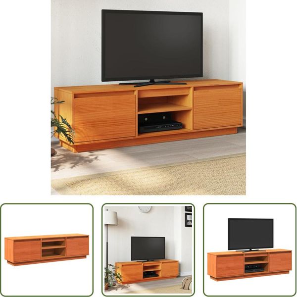 The Living Store Mobile Tv Marrone Cera 140X35X40 Cm In Legno Di Pino Massiccio-image