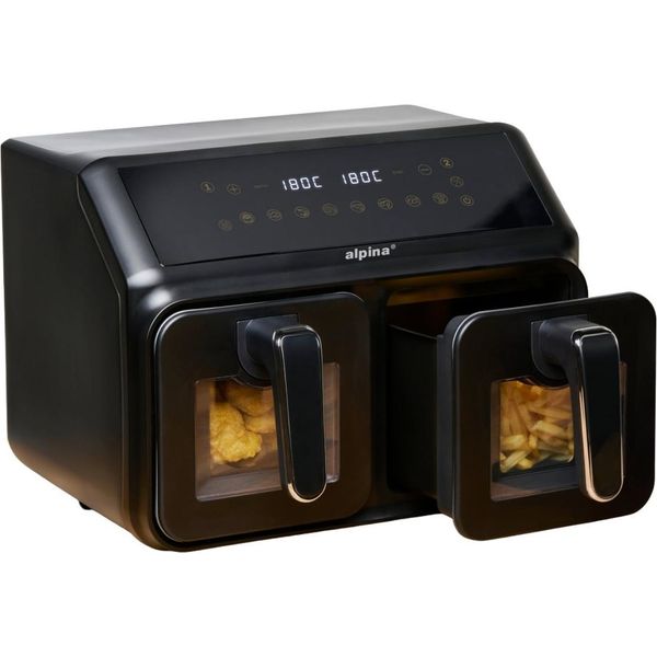 Alpina Double Airfryer Xxl - Friggitrice Ad Aria 2 Camere Da 4L - Friggitrice Ad Aria Calda Con Touch Screen Digitale - Forno Ad Aria Calda Per 6 Persone E Oltre - 8 Programmi Di Cottura - Modalità Sync - Funzione Timer-image