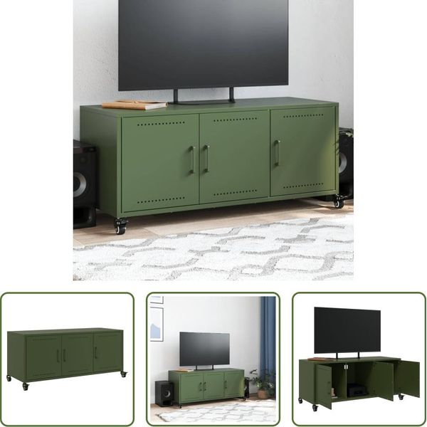 The Living Store Mobile Tv Verde Oliva 100,5X39X43,5 Cm Acciaio Laminato A Freddo-image