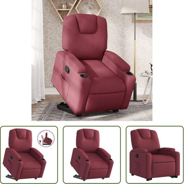 The Living Store Poltrona Relax Con Ausilio Per L'alzata In Tessuto Rosso Vino-image