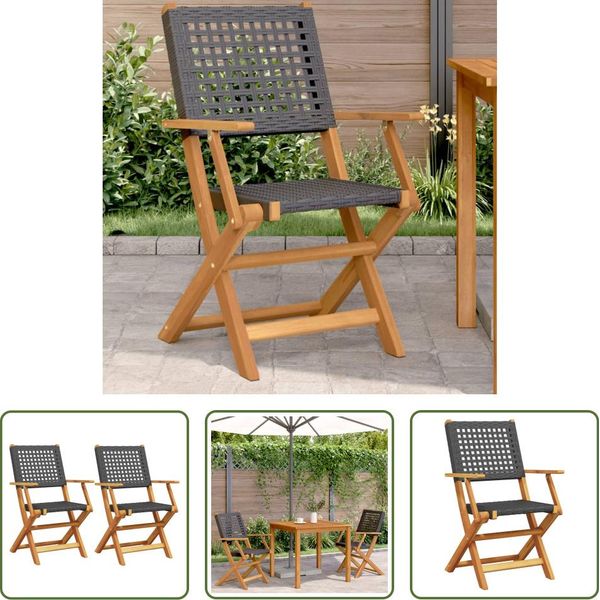 The Living Store Sedie Da Giardino 2 Pz. Nere In Legno Massiccio Di Acacia E Poly Rattan-image