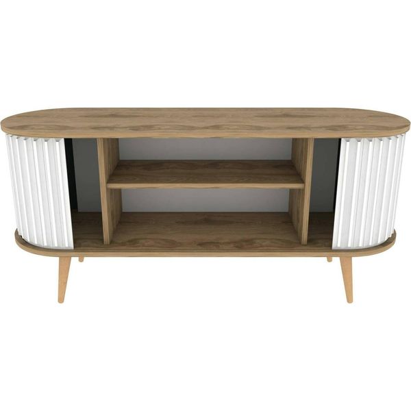 Dmora Mobile Porta Tv Bailu 43X140X64H Cm Marrone Quercia, Apertura Scorrevole 6 Vani-image