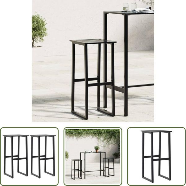The Living Store Sgabello Da Bar 2 Pezzi Nero 38X38X80 Cm Acciaio Verniciato A Polvere-image