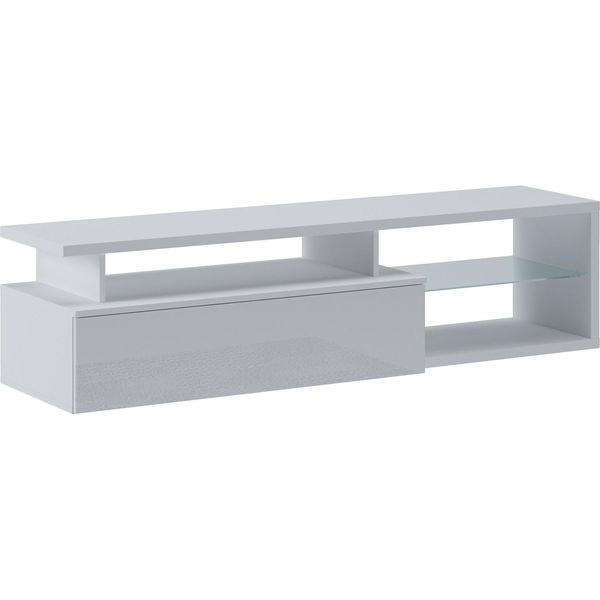 Dmora Mobile Porta Tv Gisella 38X160X41H Cm Bianco, 5 Vani Un'anta-image