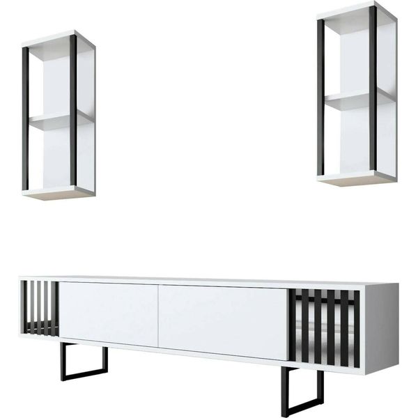 Dmora Mobile Porta Tv Iva 30X180X48H Cm Bianco, Modulabile Apertura A Ribalta-image