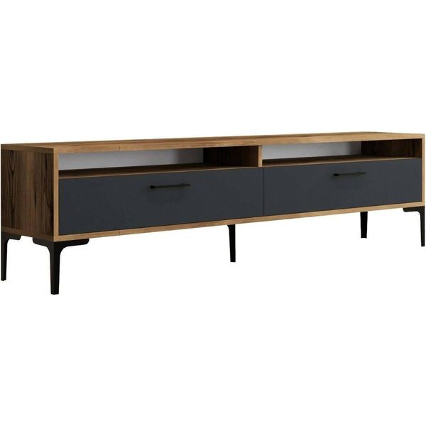 Dmora Mobile Porta Tv Angiari 47X180X35H Cm Nero Noce, Modulabile Apertura A Ribalta-image