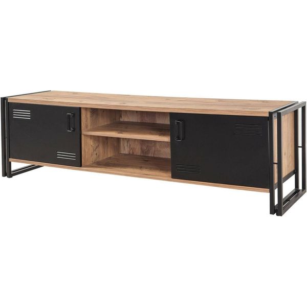 Dmora Mobile Porta Tv Cyprien 45X180X50H Cm Marrone Quercia, Apertura Battente 2 Vani-image