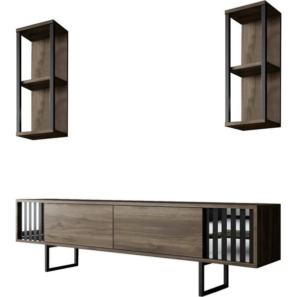 Dmora Mobile Porta Tv Iva 30X180X48H Cm Marrone Noce, Apertura Battente 6 Vani-image