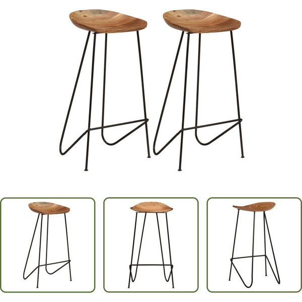 The Living Store Sgabello Da Bar 2 Pz. Legno Massiccio Di Acacia-image