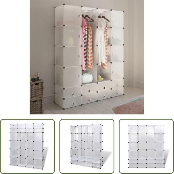 The Living Store Armadio Modulare A 18 Scomparti Bianco 37X146X180,5 Cm-image