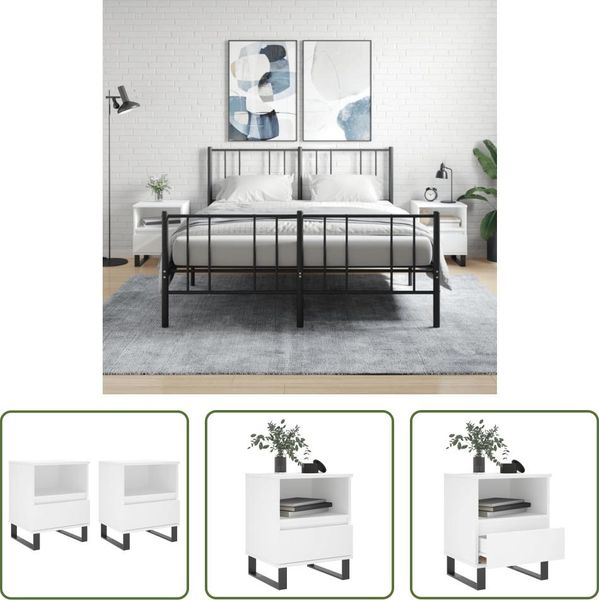 The Living Store Comodini 2 Pz. Bianco 40X35X50 Cm Materiale A Base Di Legno-image