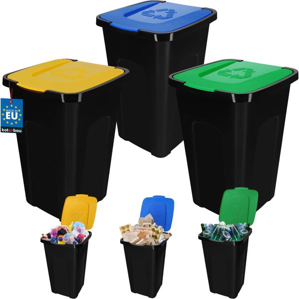 Kotarbau® Bidone Per Rifiuti Con Coperchio Set Di 3 Giallo Blu Verde Sistema Di Separazione Dei Rifiuti Bidone Per Rifiuti Domestici 50L Con Coperchio Sistema Di Separazione Dei Rifiuti Deposito Bidone Per Rifiuti Con Coperchio Bidone Per Rifiuti Dell'officina-image