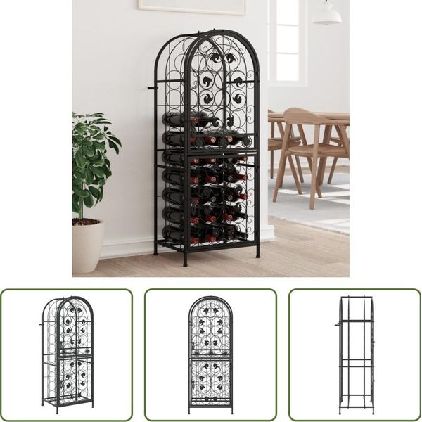 The Living Store Portabottiglie Per 41 Bottiglie Nero 45X36X120 Cm Ferro Battuto-image