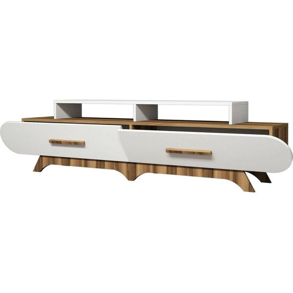 Dmora Mobile Porta Tv Massima 36.8X205X50H Cm Marrone Noce, Apertura A Ribalta 4 Vani-image