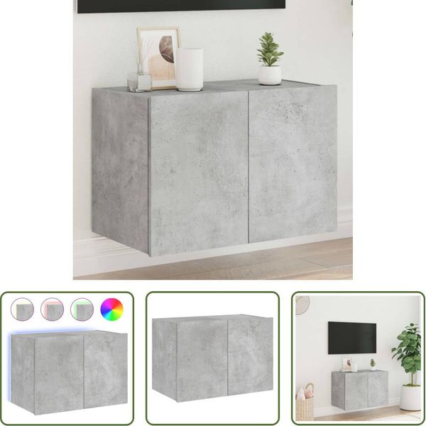 The Living Store Parete Tv Con Luci Led Grigio Cemento 60X35X41 Cm-image