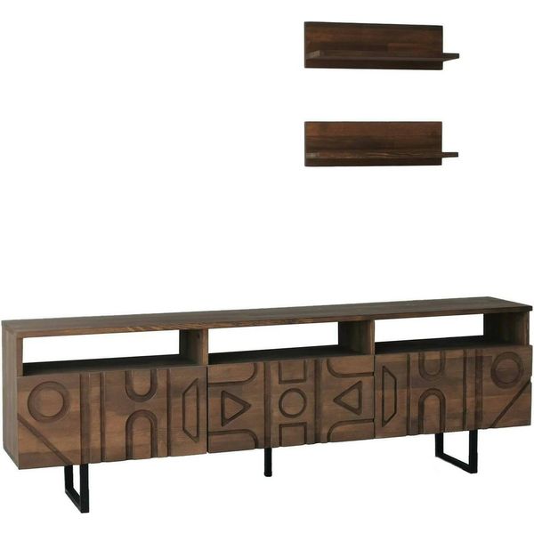 Dmora Mobile Porta Tv Barete 30X170X40H Cm Marrone Noce, Apertura Push Pull 6 Vani-image