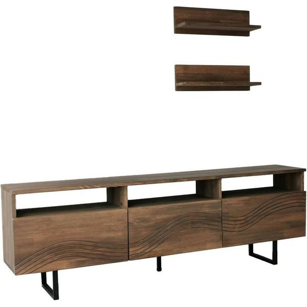 Dmora Mobile Porta Tv Ulana 30X170X40H Cm Marrone Noce, Apertura Push Pull 6 Vani-image