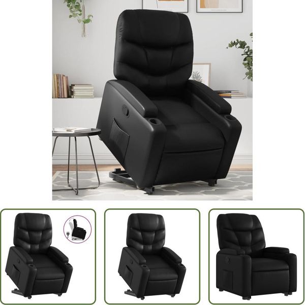 The Living Store Poltrona Relax Con Supporto In Piedi In Pelle Finta Nera-image