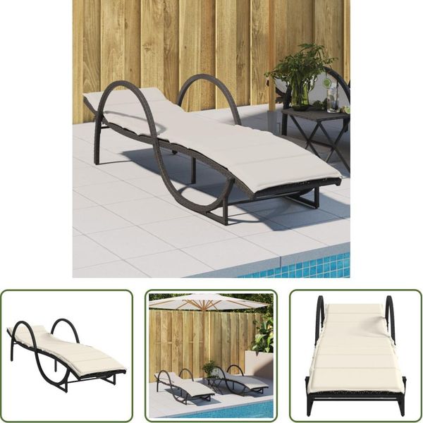 The Living Store Lettino Con Cuscino Nero 60X199X42 Cm Poly Rattan-image