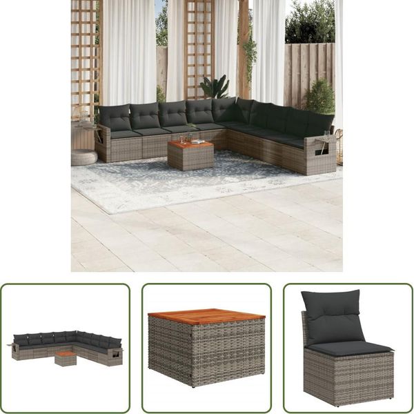 The Living Store Set Di Divani Da Giardino 10 Pezzi Con Cuscini In Poly Rattan Grigio-image
