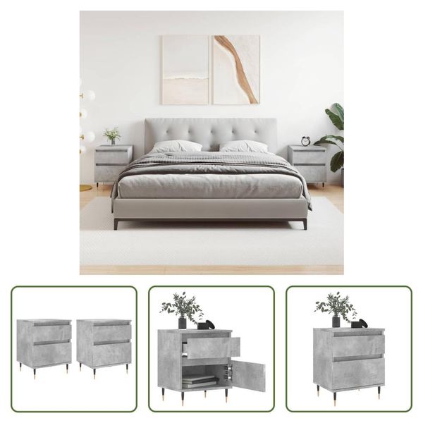 The Living Store Comodini 2 Pz. Grigio Cemento 40X35X50 Cm Materiale A Base Di Legno-image