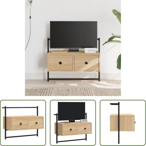 The Living Store Parete Tv Rovere Sonoma 60,5X30X51 Cm Materiale In Legno-image