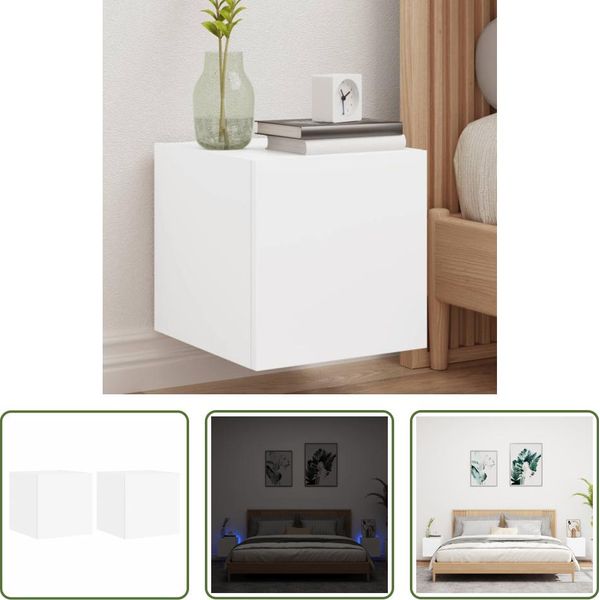 The Living Store Pensili Tv Con Luci Led 2 Pz. Bianco 30,5X35X30 Cm-image