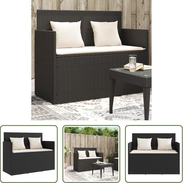 The Living Store Panca Da Giardino Con Cuscini In Poly Rattan Nero-image