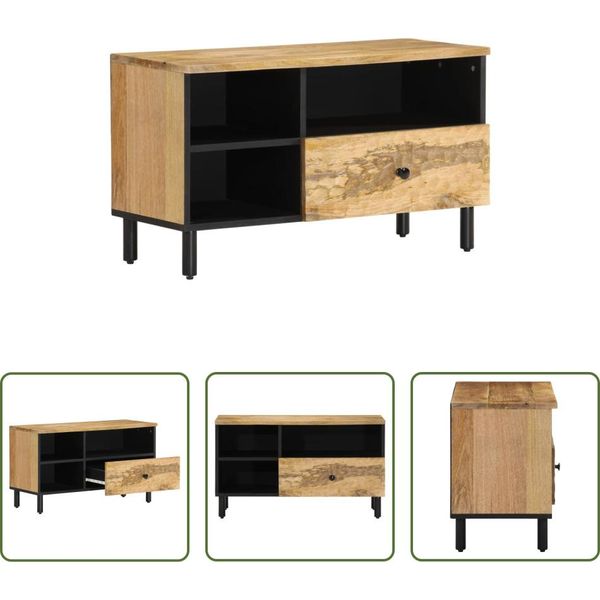 The Living Store Mobile Tv 80X33X46 Cm In Legno Massiccio Mango-image