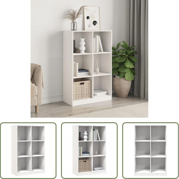 The Living Store Libreria Bianca 70X33X110 Cm In Legno Di Pino Massiccio-image