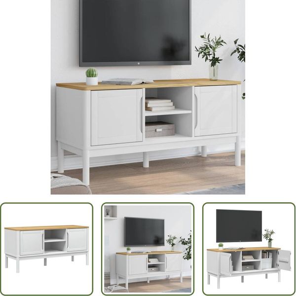 The Living Store Mobile Tv Floro Bianco 114X43X55 Cm In Legno Di Pino Massiccio-image