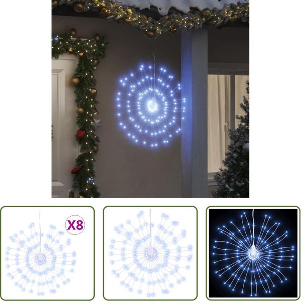 The Living Store Luci Di Natale Pirotecniche 8 Pezzi 140 Led Bianco Freddo 17Cm-image