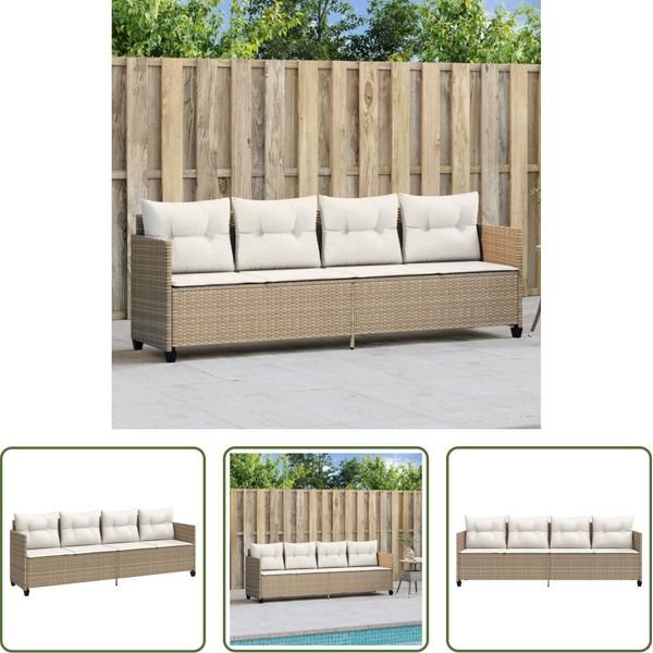 The Living Store Lettino Con Cuscino Beige In Poly Rattan-image