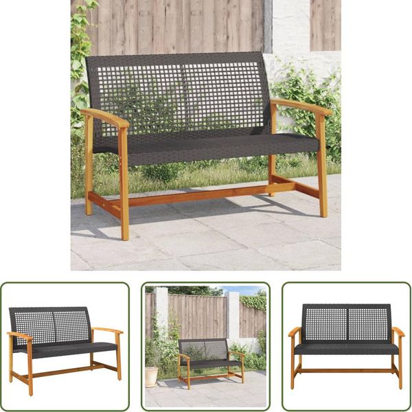 The Living Store Panchina Da Giardino Nera 112 Cm In Poly Rattan E Legno D'acacia-image