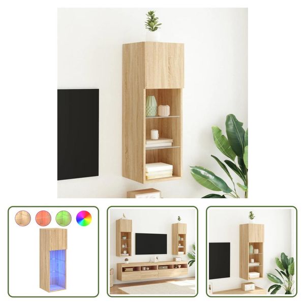 The Living Store Mobile Tv Con Luci Led Rovere Sonoma 30,5X30X90 Cm-image