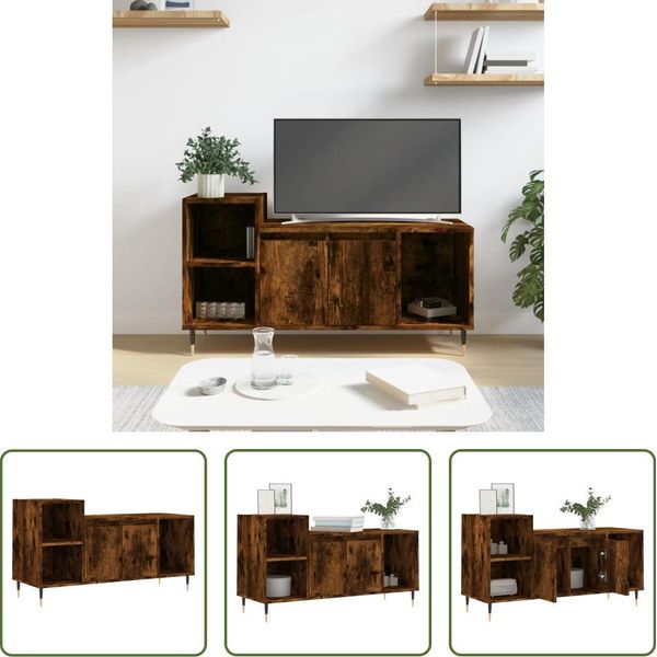 The Living Store Mobile Tv In Rovere Fumé 100X35X55 Cm Materiale In Legno-image