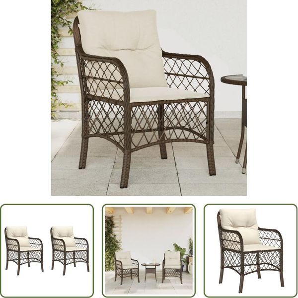 The Living Store Sedie Da Giardino Con Cuscini 2 Pz. Poli Rattan Marrone-image