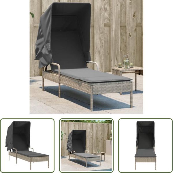 The Living Store Lettino Con Tetto In Poly Rattan Grigio Chiaro-image