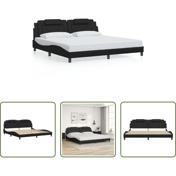 The Living Store Struttura Letto Con Testiera Nera 200X200 Cm In Ecopelle-image