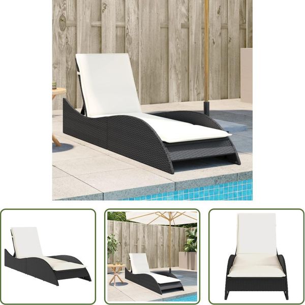 The Living Store Lettino Con Cuscino Nero 60X205X73 Cm Poly Rattan-image
