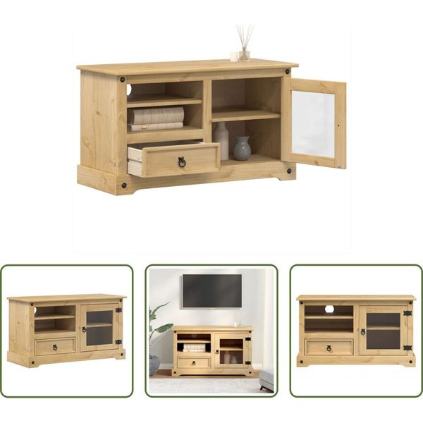 The Living Store Mobile Tv 100X45X58 Cm In Legno Di Pino Massiccio-image