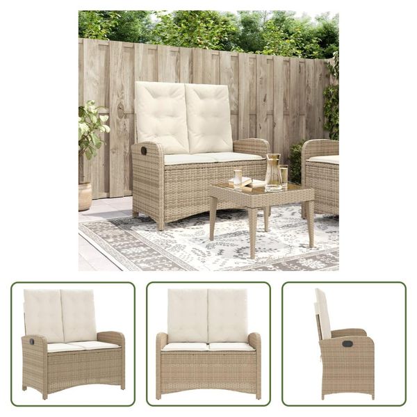 The Living Store Panca Da Giardino Regolabile Con Cuscino Beige Poly Rattan-image