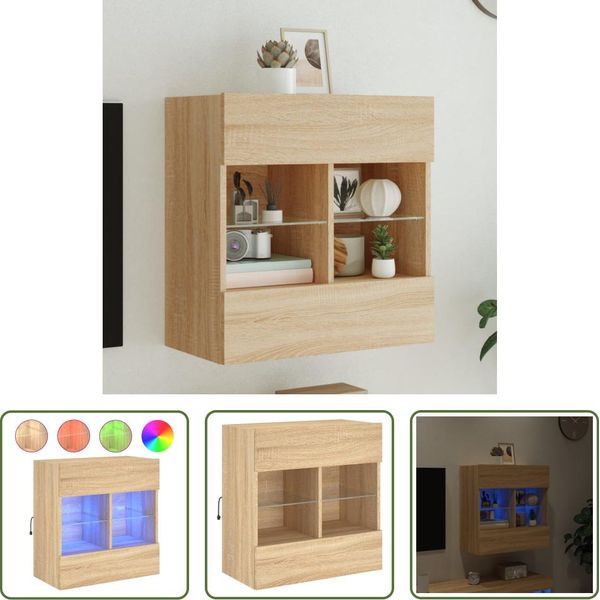 The Living Store Parete Tv Con Luci Led Rovere Sonoma 58,5X30X60,5 Cm-image