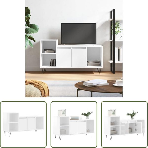 The Living Store Mobile Tv Bianco Lucido 100X35X55 Cm Materiale A Base Di Legno-image