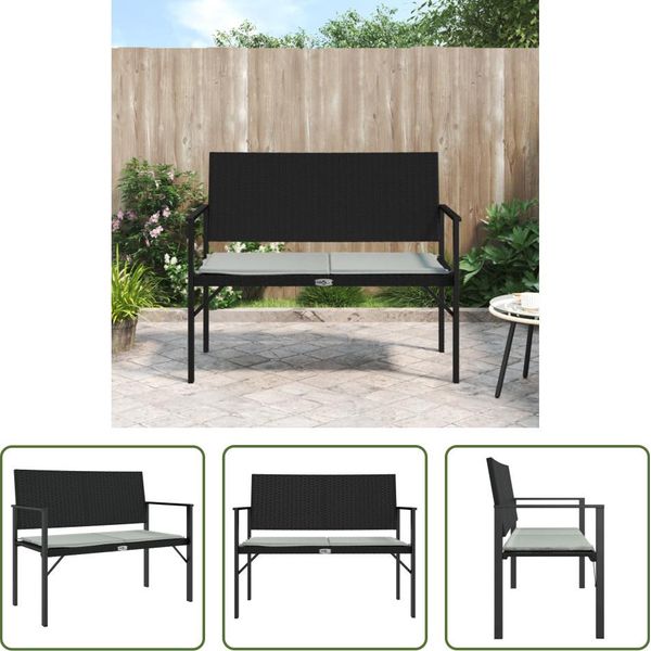The Living Store Panca Da Giardino A 2 Posti Con Cuscini In Poly Rattan Nero-image