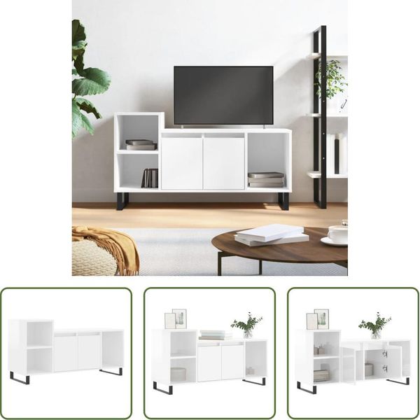The Living Store Mobile Tv Bianco Lucido 100X35X55 Cm Materiale A Base Di Legno-image