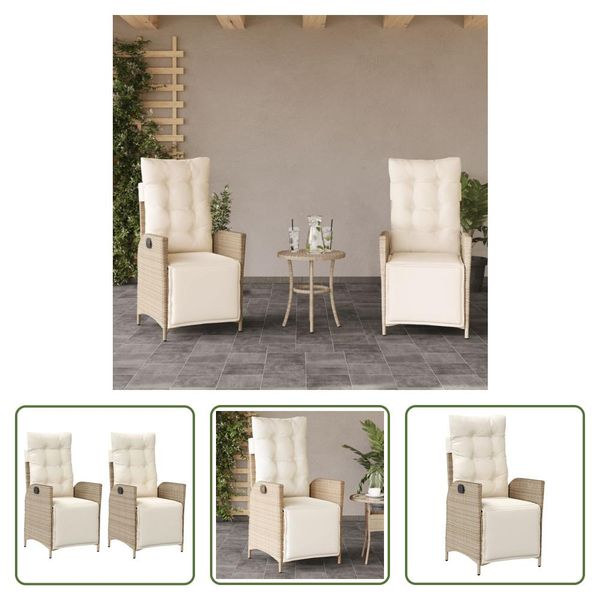 The Living Store Poltrona Da Giardino Con Poggiapiedi 2 Pz. Regolabile In Poly Rattan Beige-image