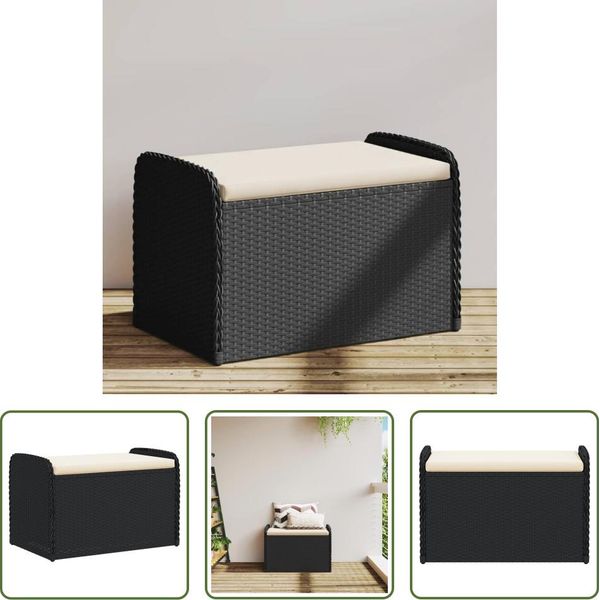 The Living Store Panca Con Contenitore E Cuscini Nero 80X51X52 Cm Poly Rattan-image